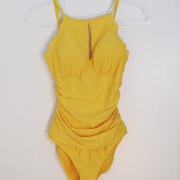 Ellen Tracy Swim Ellen Tracy Yellow High Neck Keyhole Ruffled